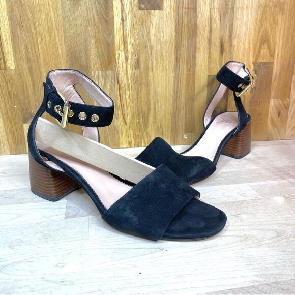 J Crew Penny Buckled Ankle Strap Sandals in Black Suede - Picture 1 of 11